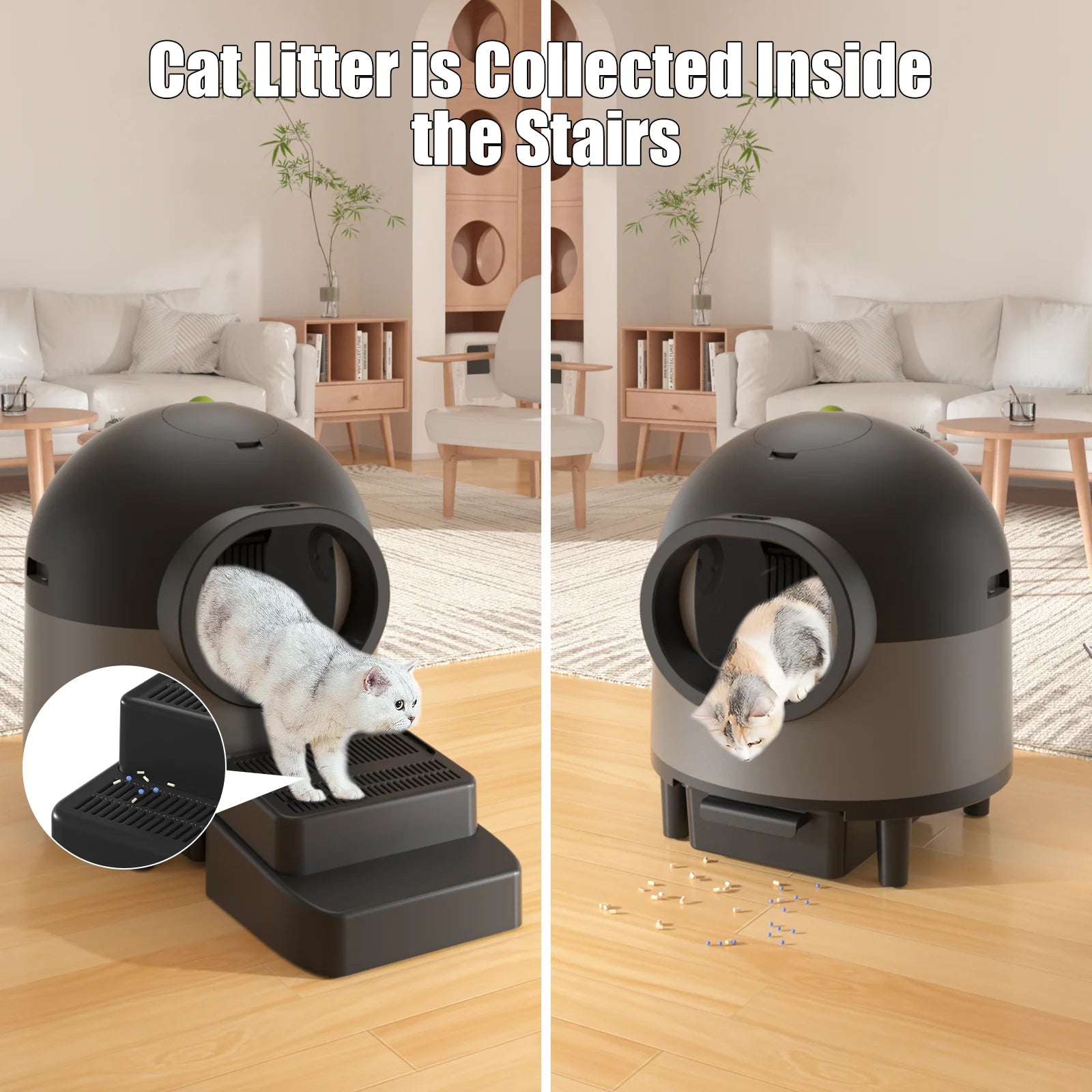 Automatic Cat Litter Box with Pedal 3-Step Stool & Adjustable Ramp A0352