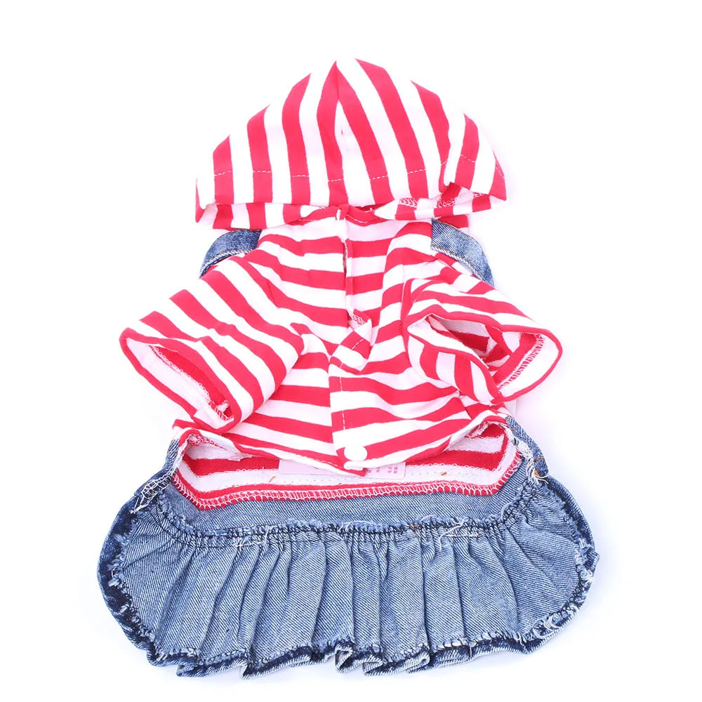 Striped Pet Dog Jean Dress. A0023